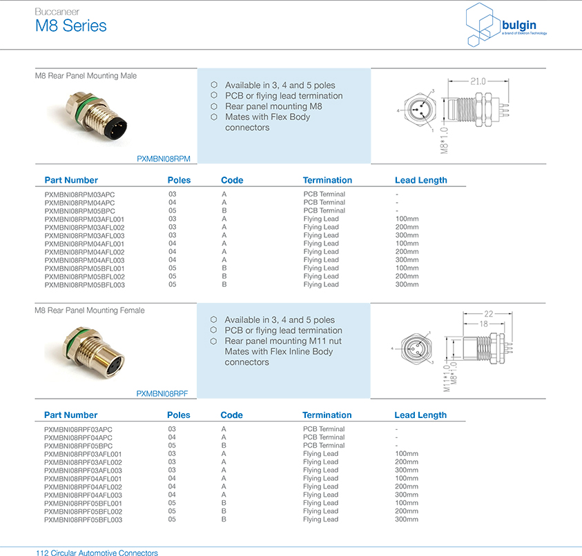 M8 P型母头前锁面板焊线式圆形连接器选型 M8 P型母头前锁面板焊线式圆形连接器选型