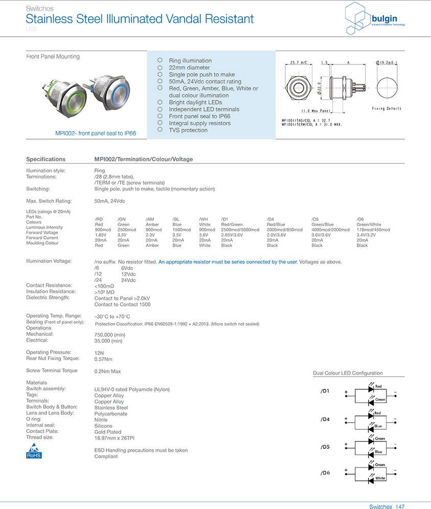 MPI002前面板密封防破坏开关选型