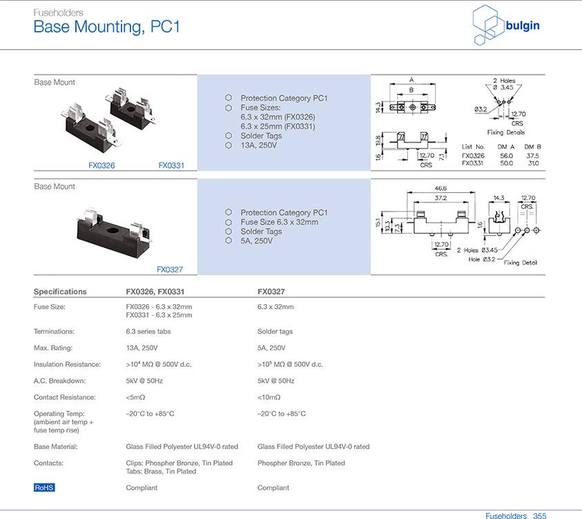 FX0327底座安装保险丝座型号