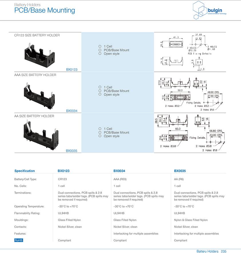 CR123 PCB底座安装电池座选型