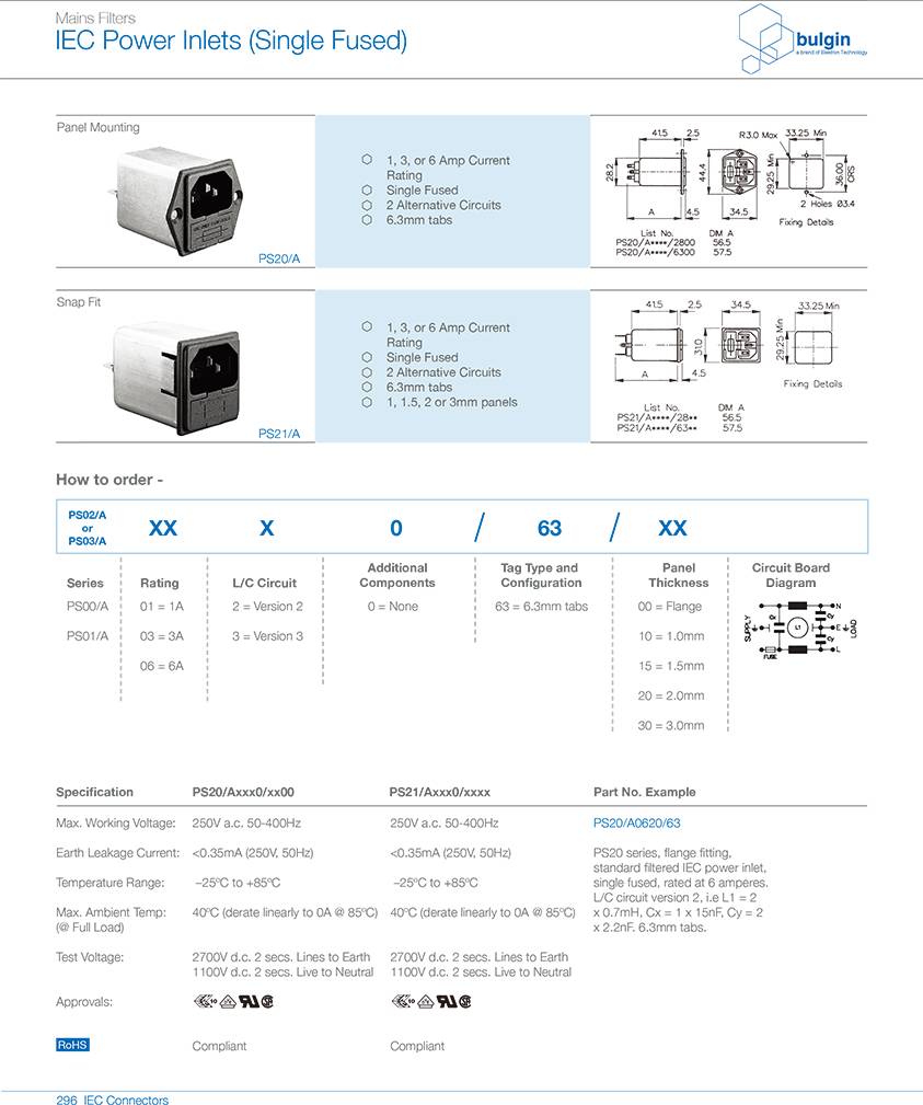 PS21-A带滤波器的IEC电源接入口选型