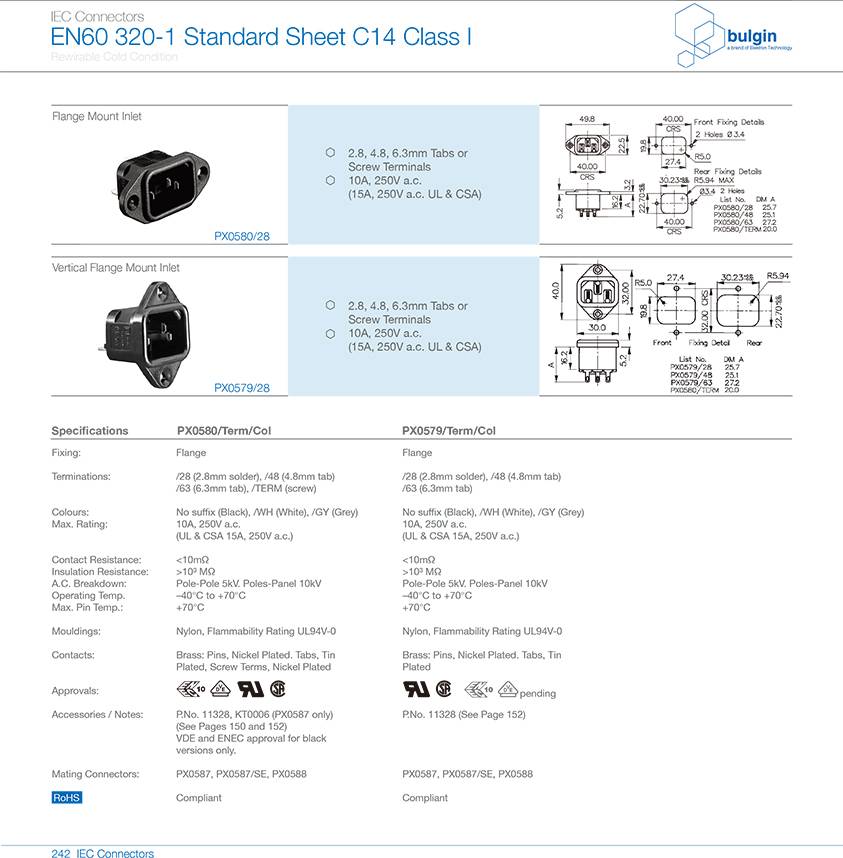 垂直法兰安装插座PX0579选型