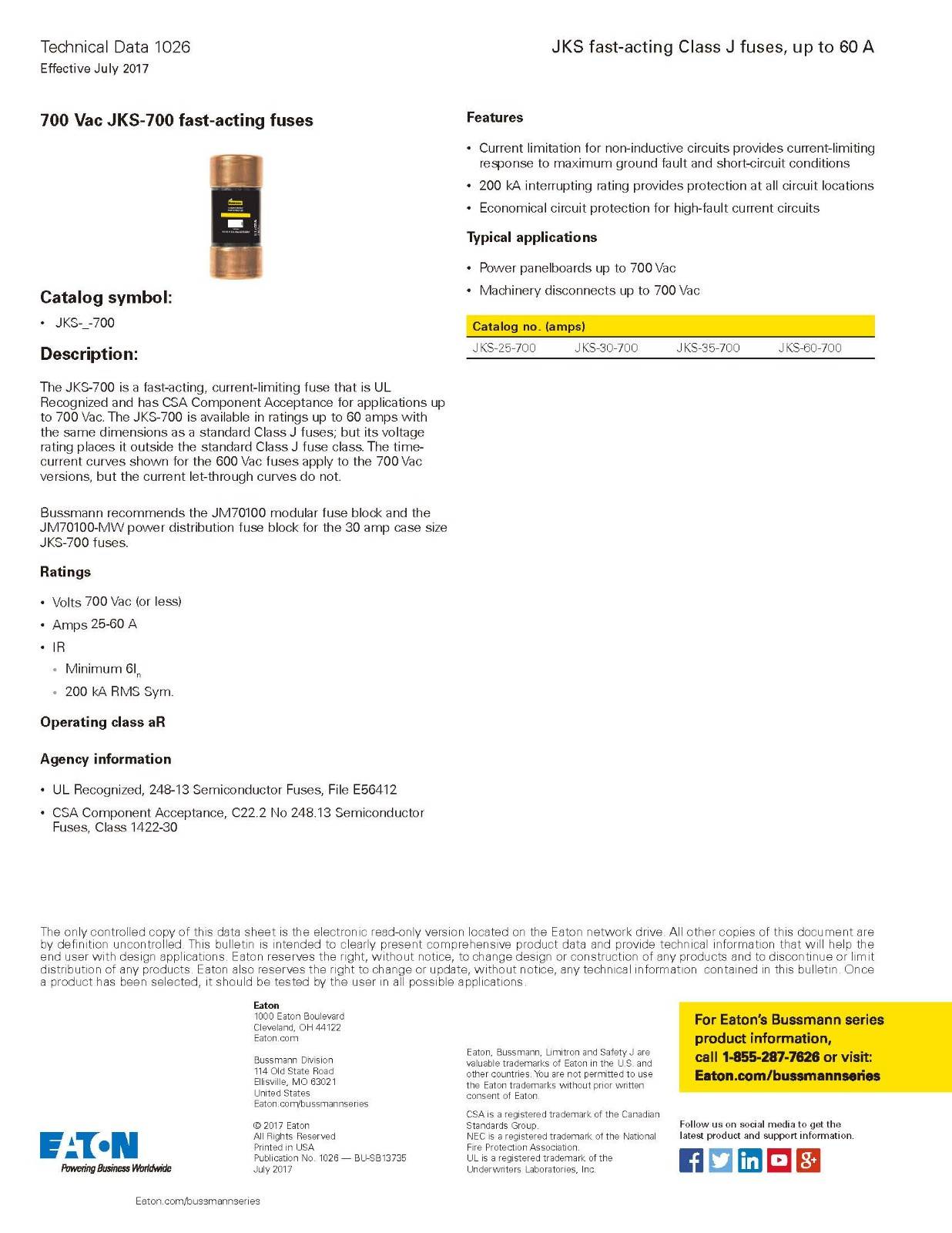 JKS系列熔断器参数