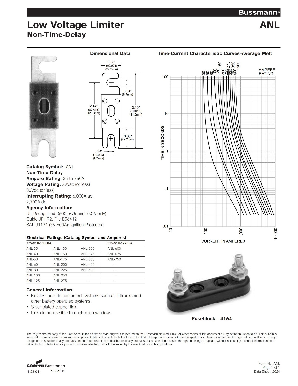 ANL系列熔断器技术参数 ANL系列熔断器技术参数